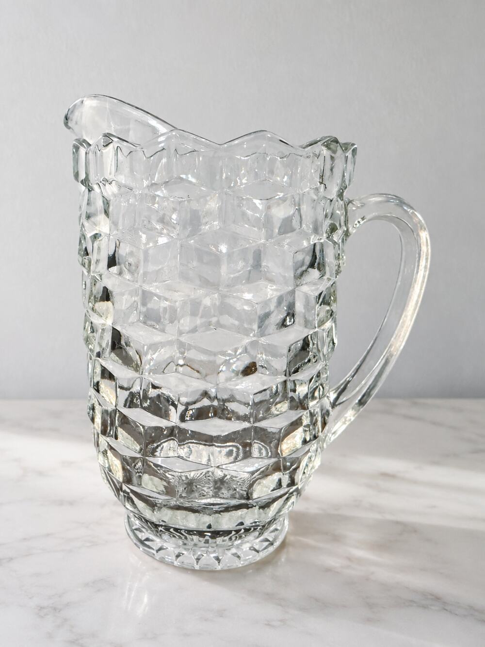 Indiana Glass Whitehall Cubist Pitcher Clear Glass 64 oz Cube Block Vintage